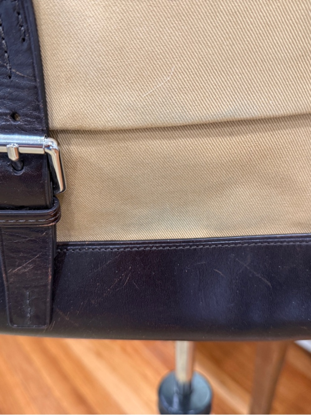 TUMI Tan Canvas & Brown Leather Messenger Bag with protective cover - Picture 2 of 9